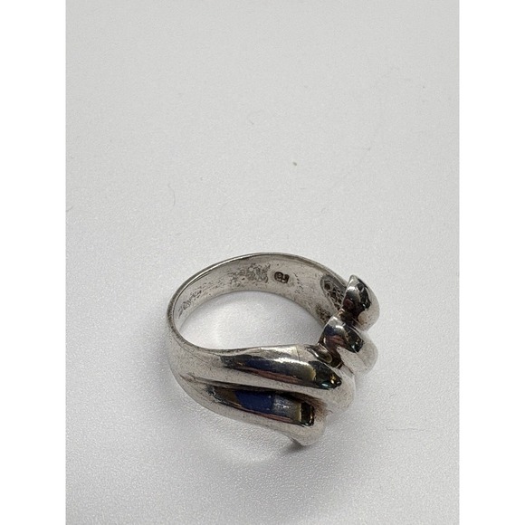 Vintage GJ‎ Signed Solid Wavy Chunky Ring Size 8.5 Sterling Silver 925 Ring 8g - Picture 10 of 13